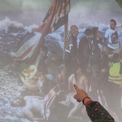 DevlinMartina's tweet photo. Rita Duffy shows there is a woman in charge of her #Raft Photo: Simon Robinson #tcdlongroomhub #hubat10 #hubmatters #brexit #irishborder https://t.co/HKCxSG0hv5