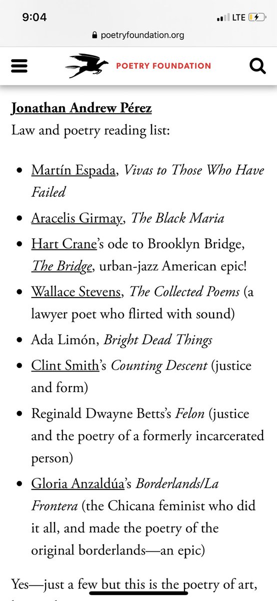 LawyerUpPerez's tweet image. Check out the Jan 2020 ⁦@poetrymagazine⁩ reading list on ⁦@PoetryFound⁩ with a stellar lyric crew ⁦@queerpoetics⁩ ⁦@JoseHernandezDz⁩ ⁦@DeVonciFig⁩ ⁦@MigrantScribble⁩ &amp;amp; Reginald Dwayne Betts among others #poetry #read2write #readingrainbow 📕🌈