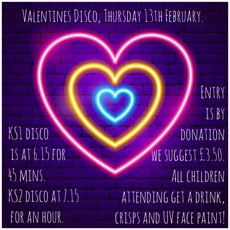 whittingtonpta's tweet photo. The #ValentinesDay2020 disco @WhittingtonSch is fast approaching. We’ll be even greener this year with the children being transformed with neon paint. Just remember to #WearWhite! There’s also a cafe for parents and carers to enjoy. #DiscoTime #FundraisingisFun #SupportYourSchool https://t.co/8Ax6l4PsOW