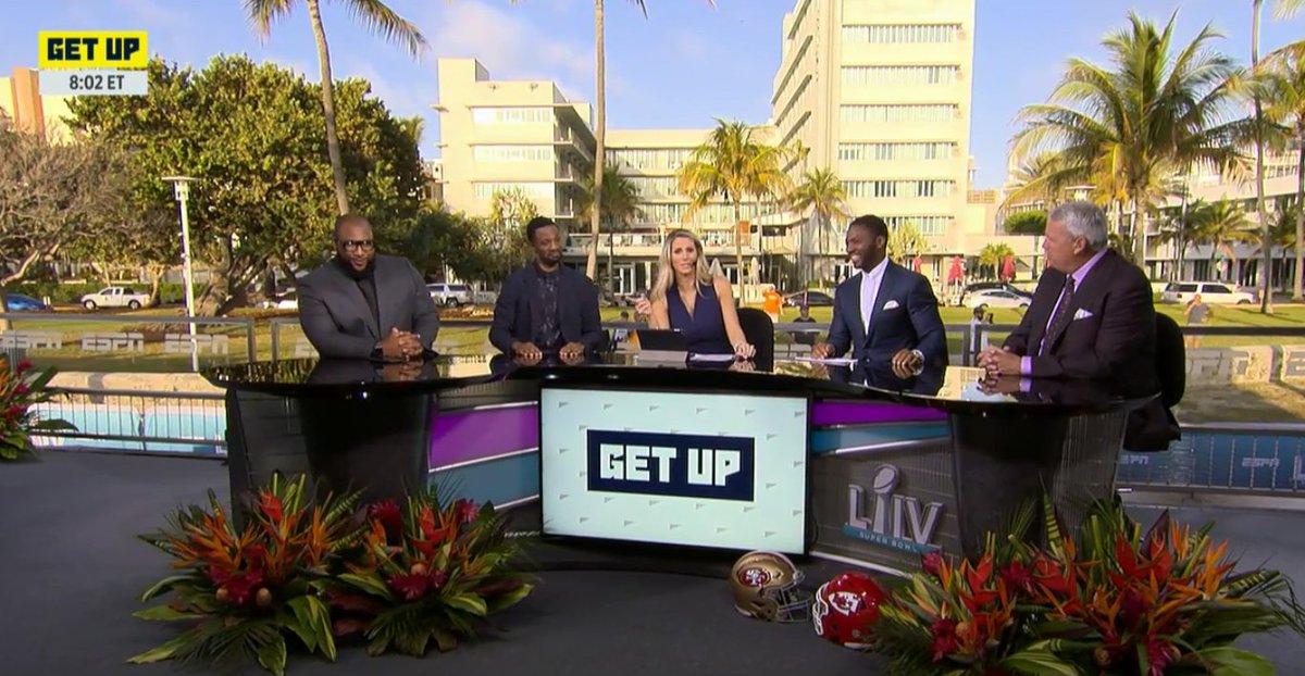 I'm really digging <a href="/GetUpESPN/">Get Up</a> 's #SuperBowlLIV coverage.  <a href="/LauraRutledge/">Laura Rutledge</a> doing great job anchoring w/ lots of NFL voices.  Some great discussions.