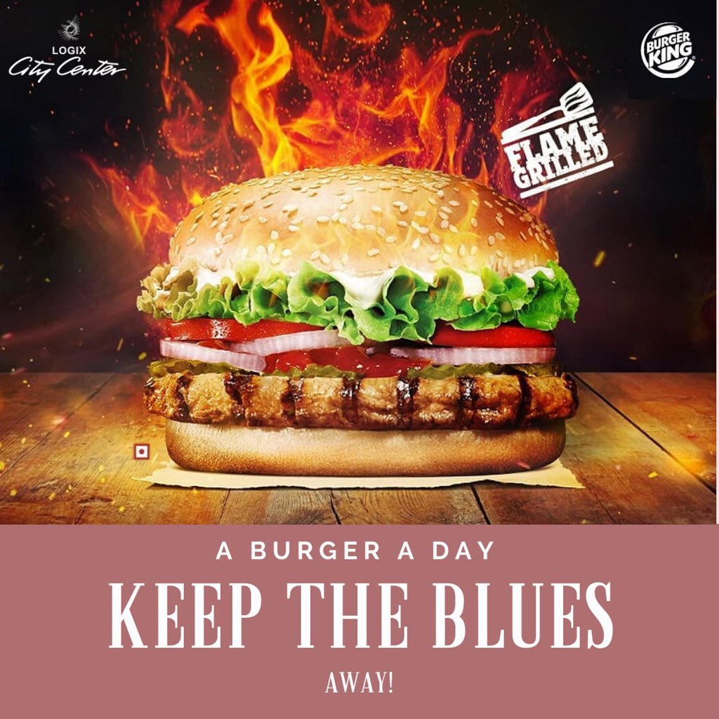 Chase away the blues with a sumptuous Flame Grilled burger, only at <a href="/logixcitycenter/">Logix City Center</a>, Noida!
.
.
.
#Logixcitycenter #burgerking #eatshoprepeat