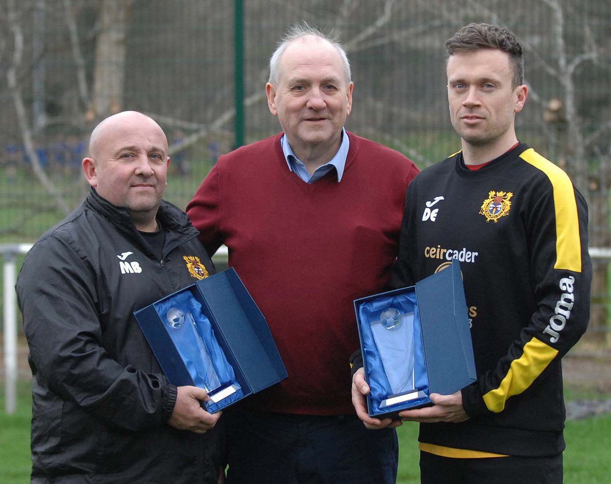 AdamHughes75's tweet photo. MMP Mid Wales League secretary Phil Woosnam has presented the Division Two Manager of the Month to @cpdDolaafc boss Merfyn Burrough and the Player of the Month award to David Edwards.

https://t.co/Ujl1Vdwm2j https://t.co/4YGKQ18a21