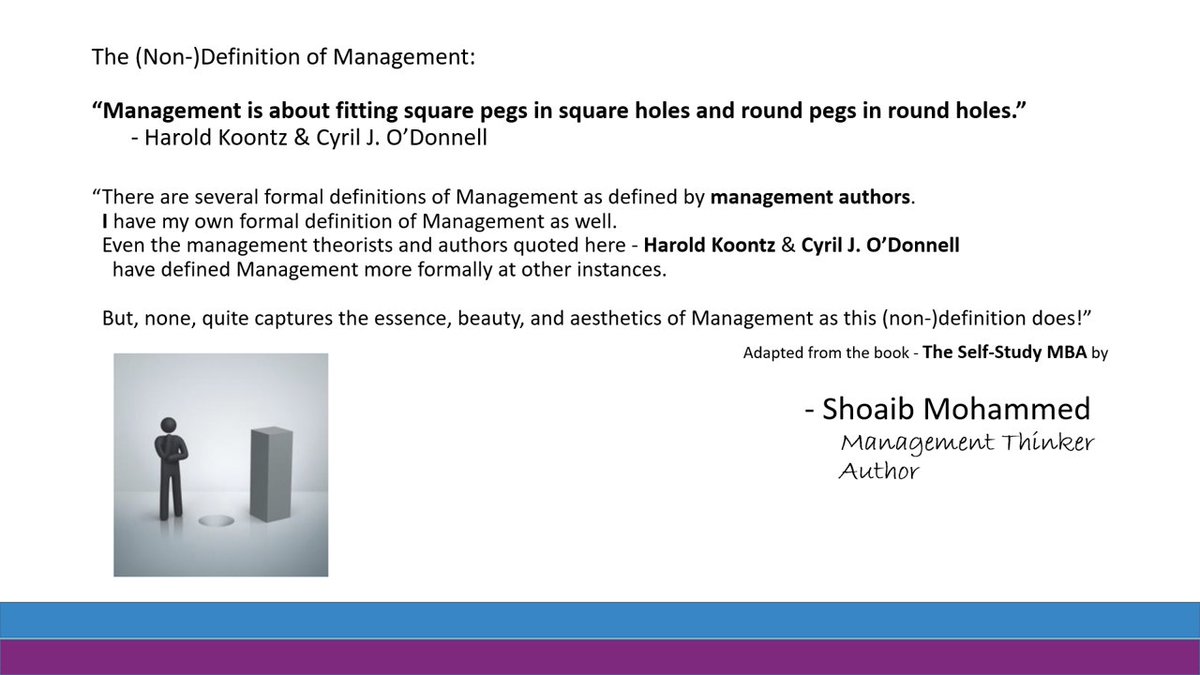 FurpleCS's tweet photo. The (Non-)Definition of Management:
"Management is about fitting square pegs in square holes and round pegs in round holes."
 - Harold Koontz &amp; Cyril J. O’Donnell

#Management #ManagementThinker #Author #ShoaibMohammed https://t.co/oemRBQvN98