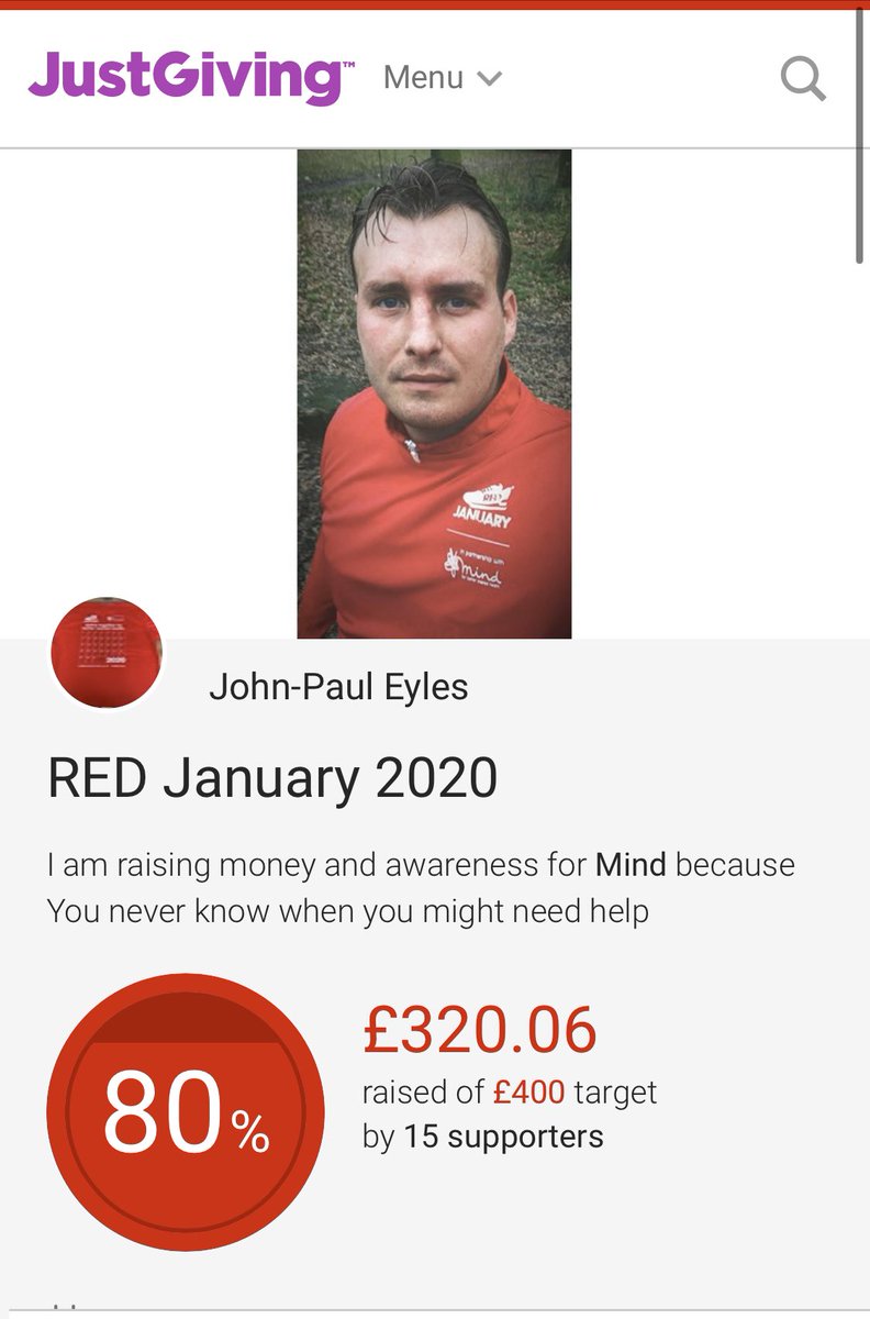 PLEASE RETWEET #RedJanuary2020 is almost finished. I’m £80 away from my target. I’m raising money for @MindCharity by walking, running or jogging every day this month for those that suffer from Mental Health. Any contribution would be huge. Link on profile #MentalHealthAwareness