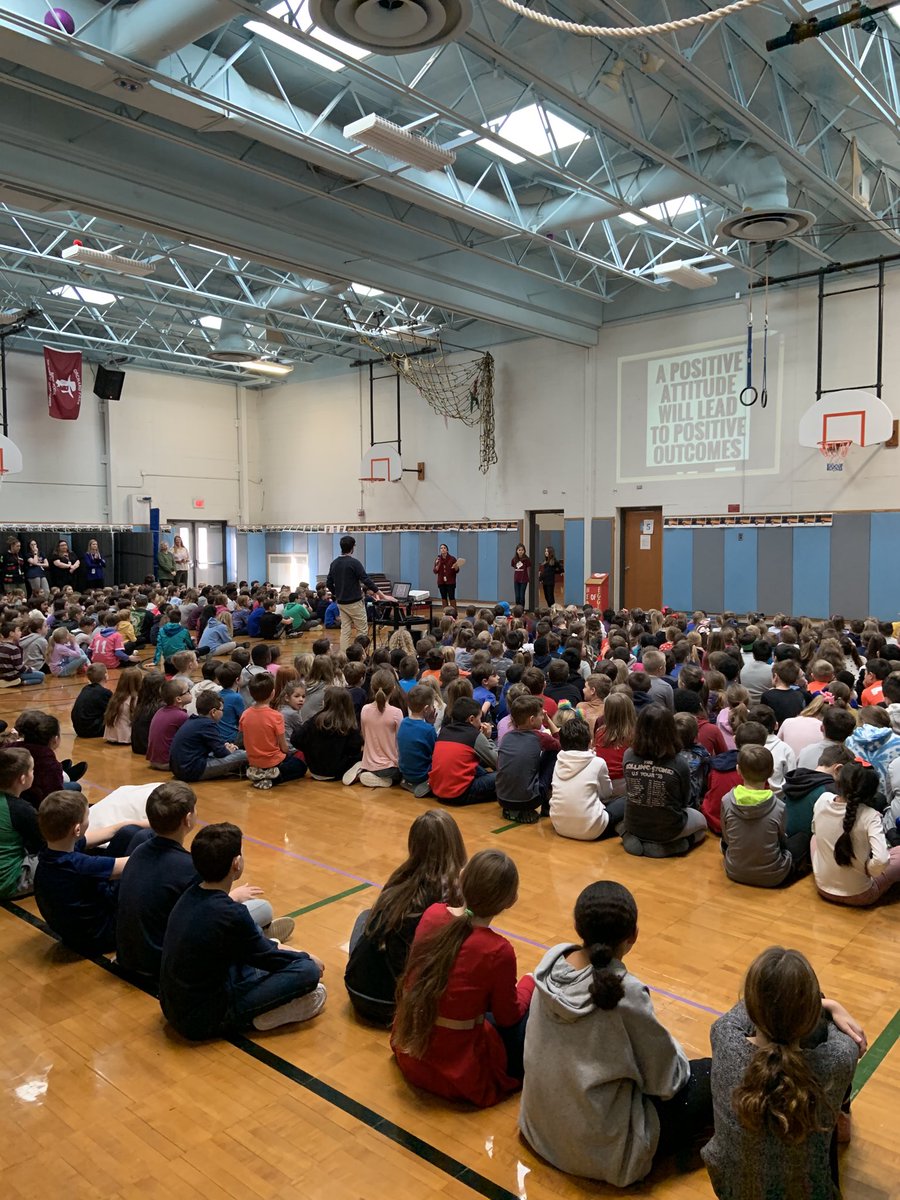 Mrs. Krempa leading Eggert’s Character Education Assembly.