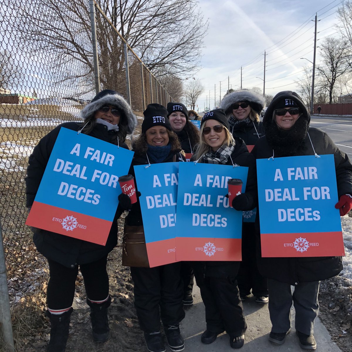 DurhamDECE's tweet photo. Let’s go. Join us on our journey as we travel through #Durham  today .  First stop; joining our Durham Catholic #DECE colleagues. This fight is all of ours.  #solidarity #istrikebecause #kindergartenworks #ETFOstrong @ETFOeducators https://t.co/QjSry7w0Gy