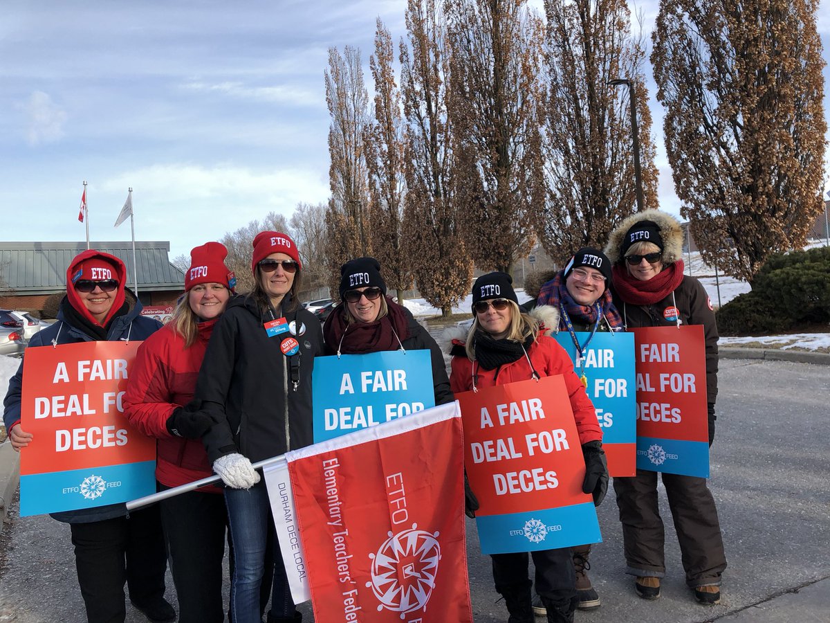 DurhamDECE's tweet photo. Let’s go. Join us on our journey as we travel through #Durham  today .  First stop; joining our Durham Catholic #DECE colleagues. This fight is all of ours.  #solidarity #istrikebecause #kindergartenworks #ETFOstrong @ETFOeducators https://t.co/QjSry7w0Gy