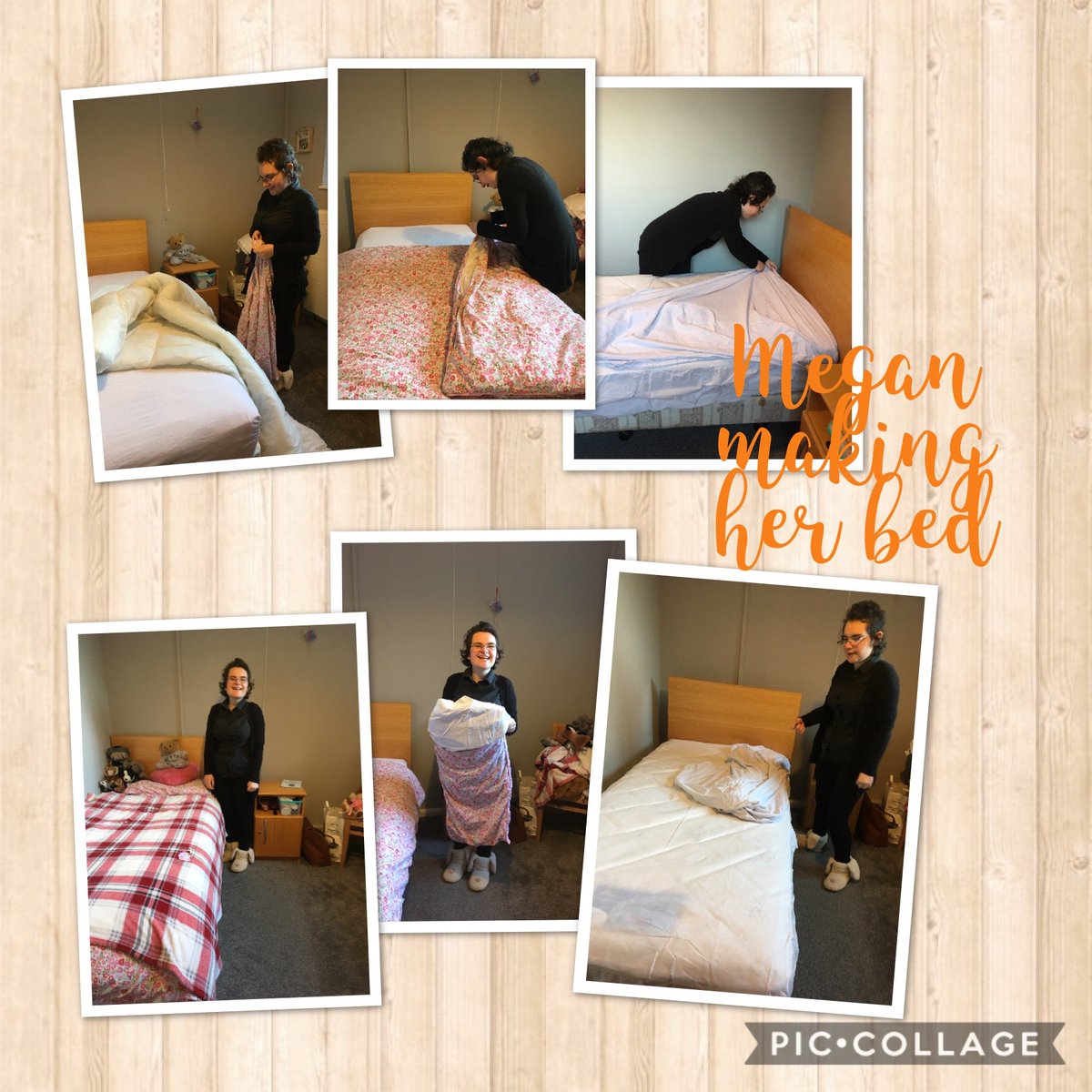 DCIndependence1's tweet photo. Megans still smiling after making her bed! #lookscomfy; #independencematters; @DerwenCollege https://t.co/uG9sK4oYEg