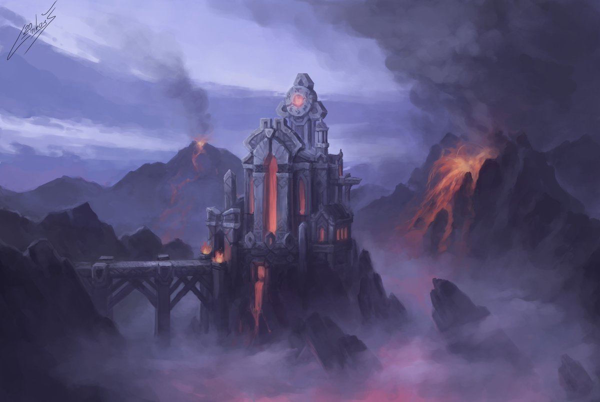 Surprisingly not long after the last one, I made more arts. This is about the first artwork of a structure that i'm proud of #2dart #volcano #fantasy #fortress
