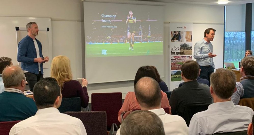 VINCIFMChris's tweet photo. Pleasure to introduce and hear from former England and Great Britain Rugby League captain @JamiePeacock10 on Leadership and creating Champion Teams today at our @VINCIFM Sector Forum #vavavinci #facman #vinci #leadership #championteam https://t.co/IlT3oaTVP0