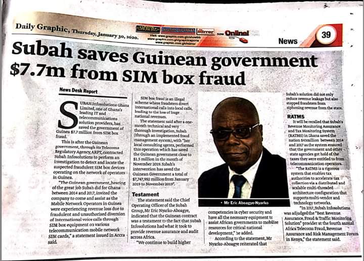 NanaAmaYeboaa1's tweet photo. The company had a contract to do local call monitoring of the five network operators in that country, Guinea, international traffic terminations, SIM fraud management and quality of service (QoS) management and they have really excel.#Subah https://t.co/alsp5urRCC
