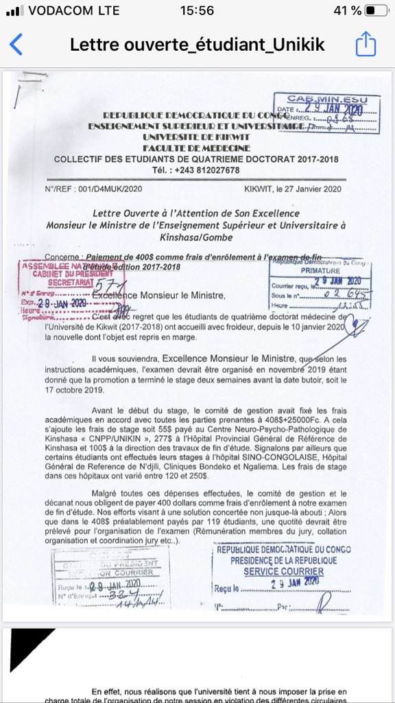 pascal_mulegwa's tweet photo. #RDC : Des prélèvements illégaux des frais à l’Université de Kikwit. Les étudiants de la faculté de médecine doivent débourser, chacun, 400 USD pour participer à l’examen de fin d’étude. Un professeur membre du Jury touchera donc 2000 USD en 5 jours. Le #MINESU saisi à Kinshasa. https://t.co/KsqaxB2Egu