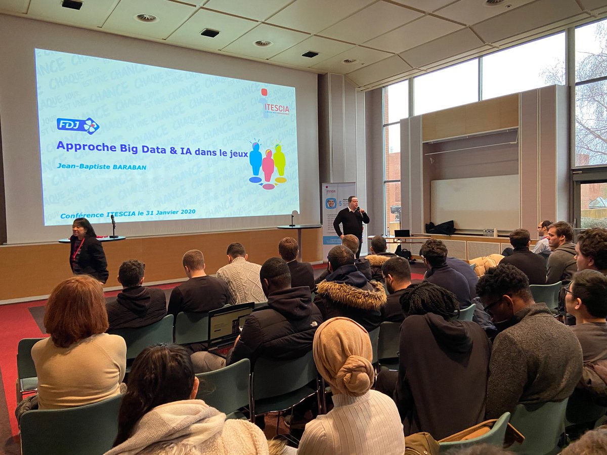esiee_it's tweet photo. Journée métiers de l’#informatique et de l’#IA à #Itescia –
Conférences et workshop auprès de 250 étudiants du L2 au M2. Interventions de Amine Boukhaled, enseignant, et de Jean-Baptiste Baraban de la #FDJ. #numérique #BigData #Cybersecurite #gaming #ecoleducode ... https://t.co/2URqIlGKyC