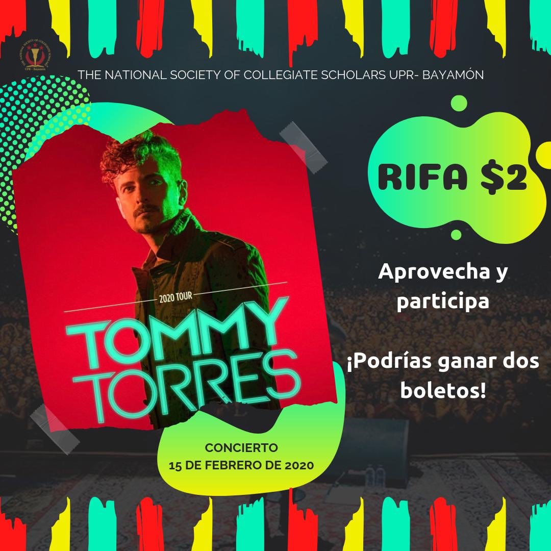 Estamos rifando 2 taquillas para el concierto de Tommy Torres el sábado, 15 de febrero de 2020🌹
Costo: $2  
Método de pago: ATH Móvil📲 al 939-355-3328. 
👇🏼Formulario para participar👇🏼 forms.gle/ih2vjsHQc5BBJM… ​ 
‼️Escríbanos para más información‼️
