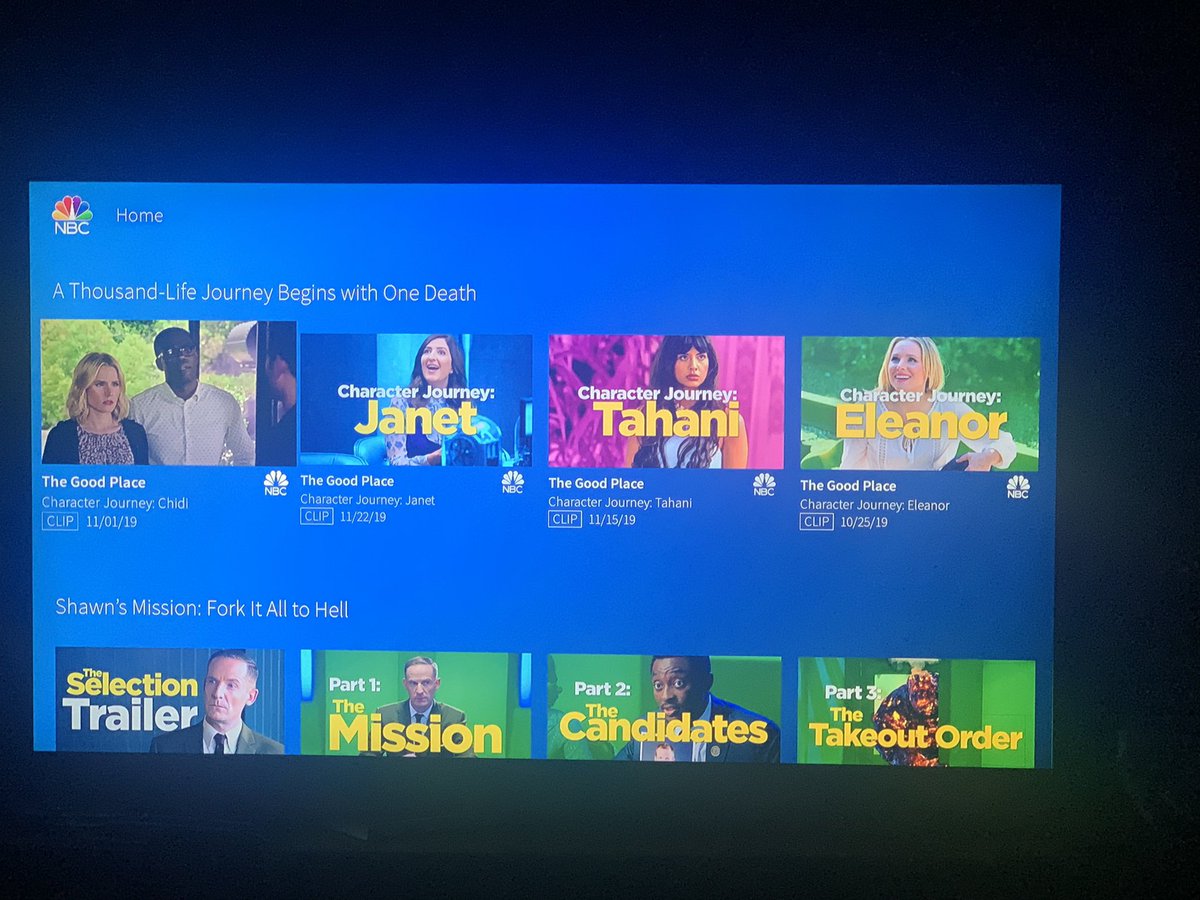 Stefmara's tweet photo. As sad as I am that tonight is the Series finale of
@nbcthegoodplace, I LOVE how they’ve taken over the NBC app https://t.co/GaIwqf93j3