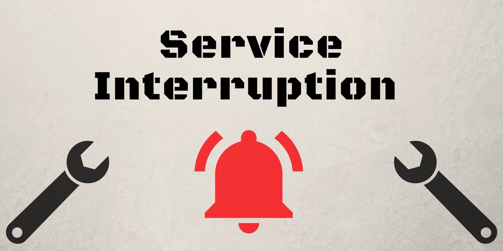 An alarm bell with the message "service interruption"
