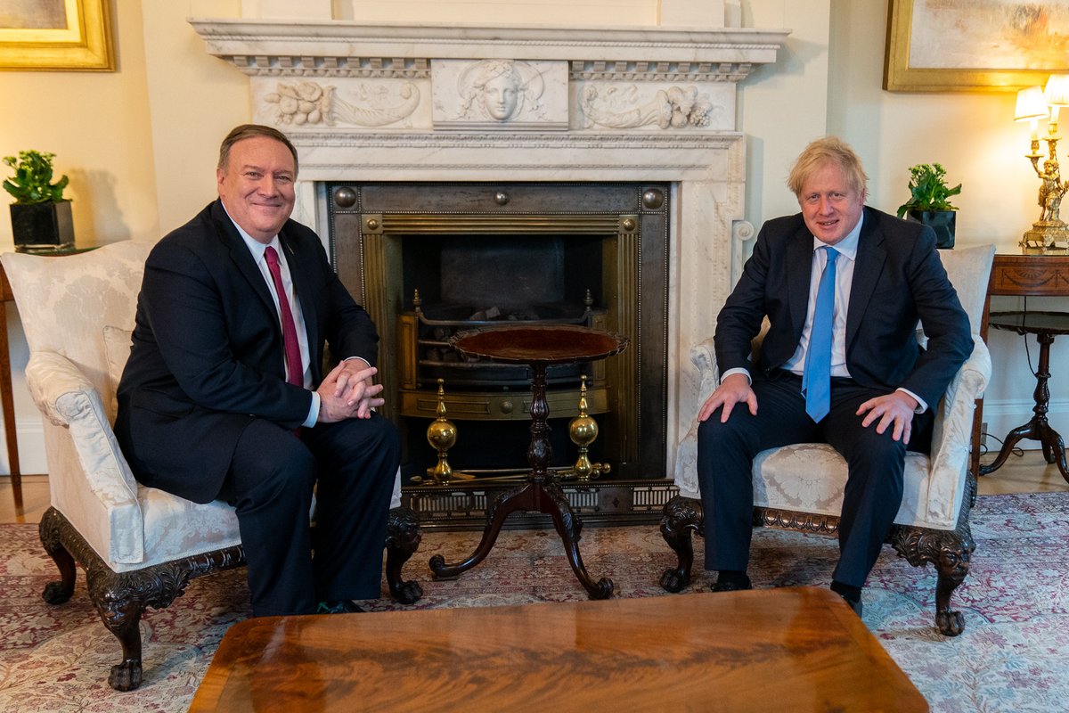Secretary Pompeo meets with Prime Minister Boris Johnson in the UK.