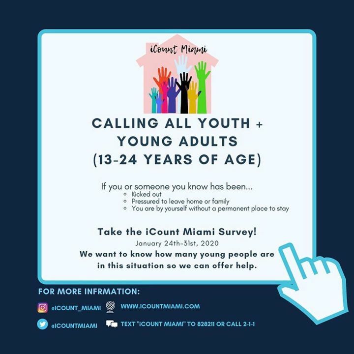 Are you experiencing housing struggles? If you are between the ages of 13-24, are on your own, and experiencing housing struggles, we want to learn FROM YOU! Take the #icountmiami survey and get a free gift! Call 2-1-1 or text “iCount Miami” to 898211 to… ift.tt/2ARy6Ng