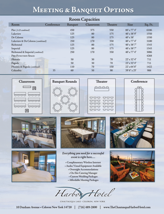 Affordable all day meeting packages for your next big meeting or retreat? That's what we're talking about! Chautauqua Harbor Hotel has gorgeous packages starting at just $39.95 per person!!

Email Sales Manager, Hanna Hoffmann at hhoffmann@harthotels.com for more information!