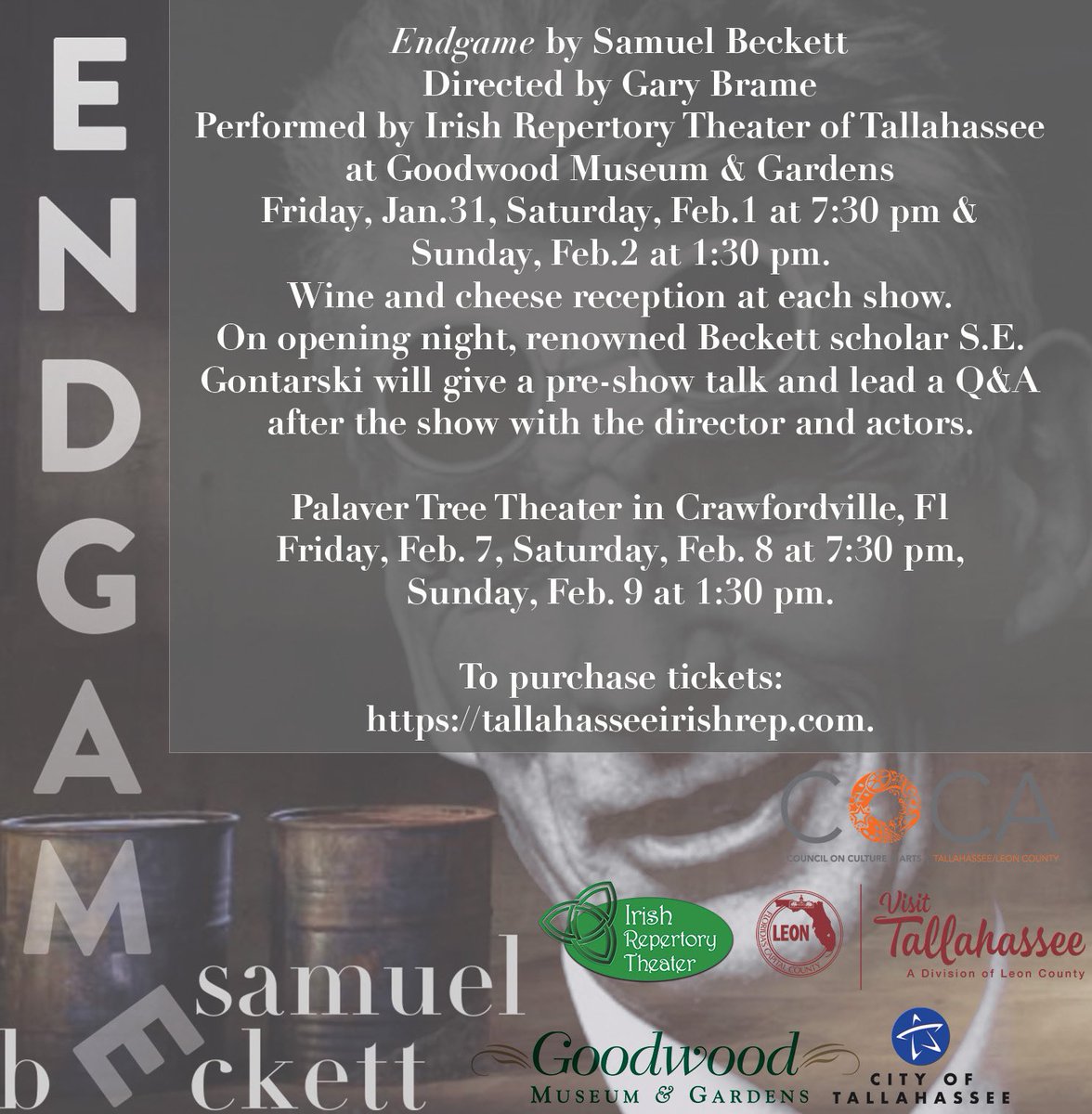 Pre-game a little with IRT this <a href="/SuperBowl/">Super Bowl</a> Sunday 1:30 -3:30 pm <a href="/GoodwoodMuseum/">Goodwood Museum</a> and be home in plenty of time for kickoff! The End is nigh so purchase your tickets before time runs out at tallahasseeirishrep.com or palavertreetheater.org/collections/up…