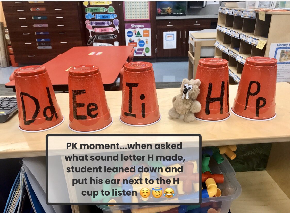 LVPreKMonsters's tweet photo. PK moment...warmed my heart ❤️ Everything is taken literally lol  Reviewing letter names, sounds &amp; beginning/ending letters with our Groundhog.  @LakeviewBobcats @mojo4joyce https://t.co/IfuVlRUqCa