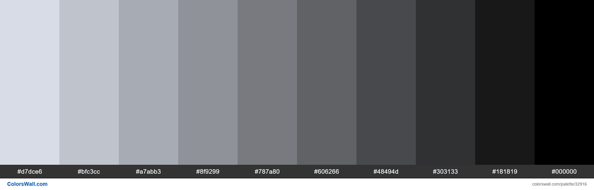 colorswall's tweet image. Shades Metro UI Color Light Blue #eff4ff hex #d7dce6, #bfc3cc, #a7abb3, #8f9299, #787a80, #606266, #48494d, #303133, #181819, #000000 #colors #palette colorswall.com/palette/32916