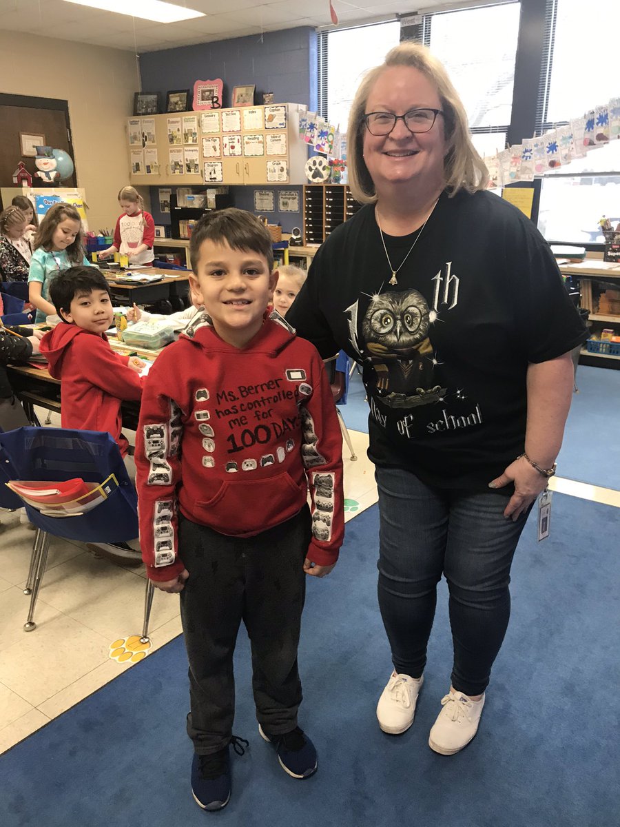 MrsBerner85's tweet photo. Happy 100th day of school! If you can’t read this, it says “Ms. Berner has controlled me for 100 days” and those are pics of 100 game controllers! 🤣 #sd113a #owbears https://t.co/Y5t3nFdoo3