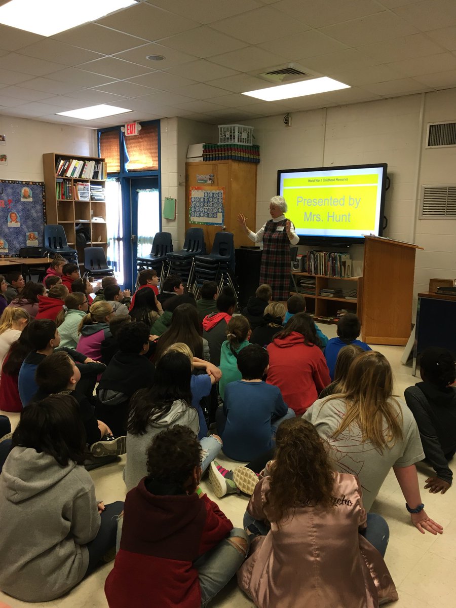 ScottMears4's tweet photo. Guest Speaker Mrs. Hunt (Ms. Hunt’s mom) sharing childhood memories of WW II https://t.co/ZoLyHL7GqL