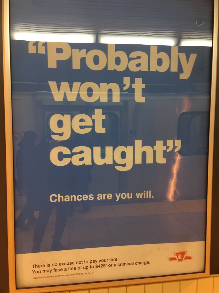 The #TTC has a staggering commitment to making our public transit system a more hostile place and criminalizing people who use public transit.

Can’t think of a better use of our public funds than these shameful posters, an army of fare cops, and the joke that is Presto 🙄