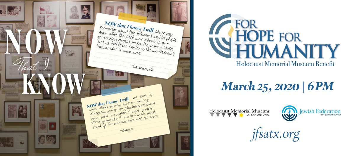 The <a href="/HolocaustSA/">Holocaust Memorial Museum of San Antonio</a> mission is to educate our community about the dangers of hatred &amp; prejudice. What will do differently now that YOU know? Support <a href="/HolocaustSA/">Holocaust Memorial Museum of San Antonio</a> at the JFSA For Hope For Humanity Benefit. Purchase your tickets here - bit.ly/forhope2020-ti… #ForHope2020