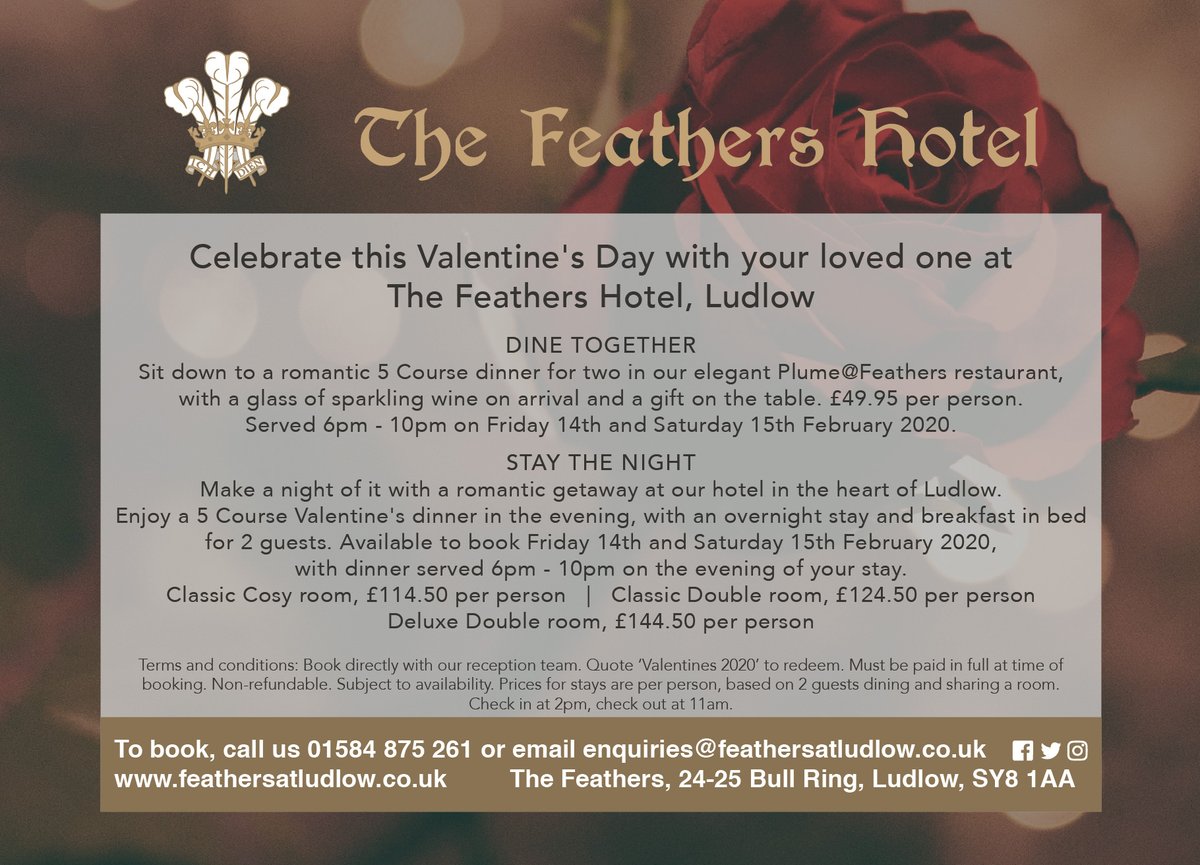 Treat your someone special to a memorable meal or a romantic getaway at The Feathers this Valentine's Day 🥰
feathersatludlow.co.uk/valentines-day…
#Valenitnes #Romance #Ludlow #Getaway #LoveIsInTheAir