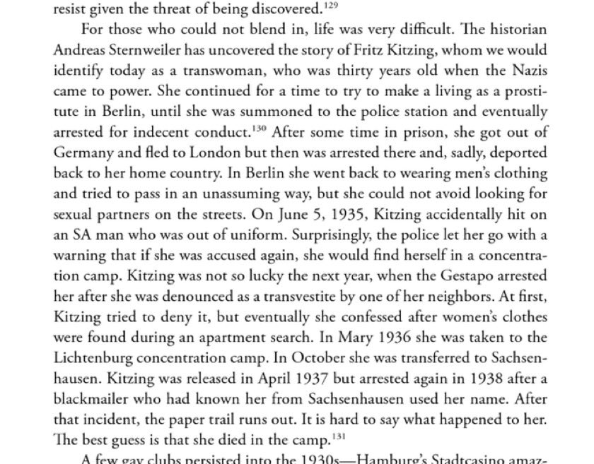 Here’s a historians resesrch on a trans woman sent to the camps and subsequently murdered. Sue was recorded as a gay man, as was every trans woman. As noted above, trans men were recorded as lesbian women. https://books.google.com/books/about/Queer_Identities_and_Politics_in_Germany.html?id=II-0CwAAQBAJ