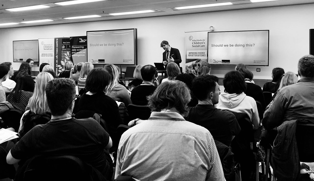 TheABB's tweet image. Underway @turinginst #MLEthics Machine Learning in Children’s Social Care from the @whatworksCSC and @ReesCentre — the key question on the screen, should we be doing this?