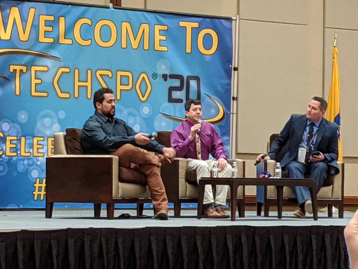 MrLeBrun's tweet photo. Really excited to hear about #esports from some great #njed folks. The #Techspo2020 fireside chat lacks a fire, but these guys are kindling some great ideas. I'll be here all week. cc: @Glennr1809 @TechedUpTeacher @mr_isaacs https://t.co/tlID7qFPD8