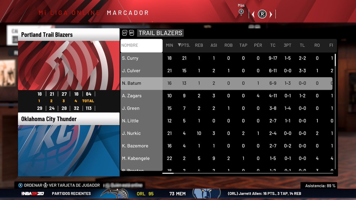 GMPortlandCPN's tweet photo. Primer partido de esta temporada en @LigaPhoenix2k contra @GmokcP con minutos muy buenos de los de Oregon pero siempre por detrás, destaca Curry y Culver llevandose el equipo a la espalda #NBA2K20 #LigaPhoenix #JailBlazers esperamos una victoria en este @NBA2K https://t.co/ad2gUiSz1q