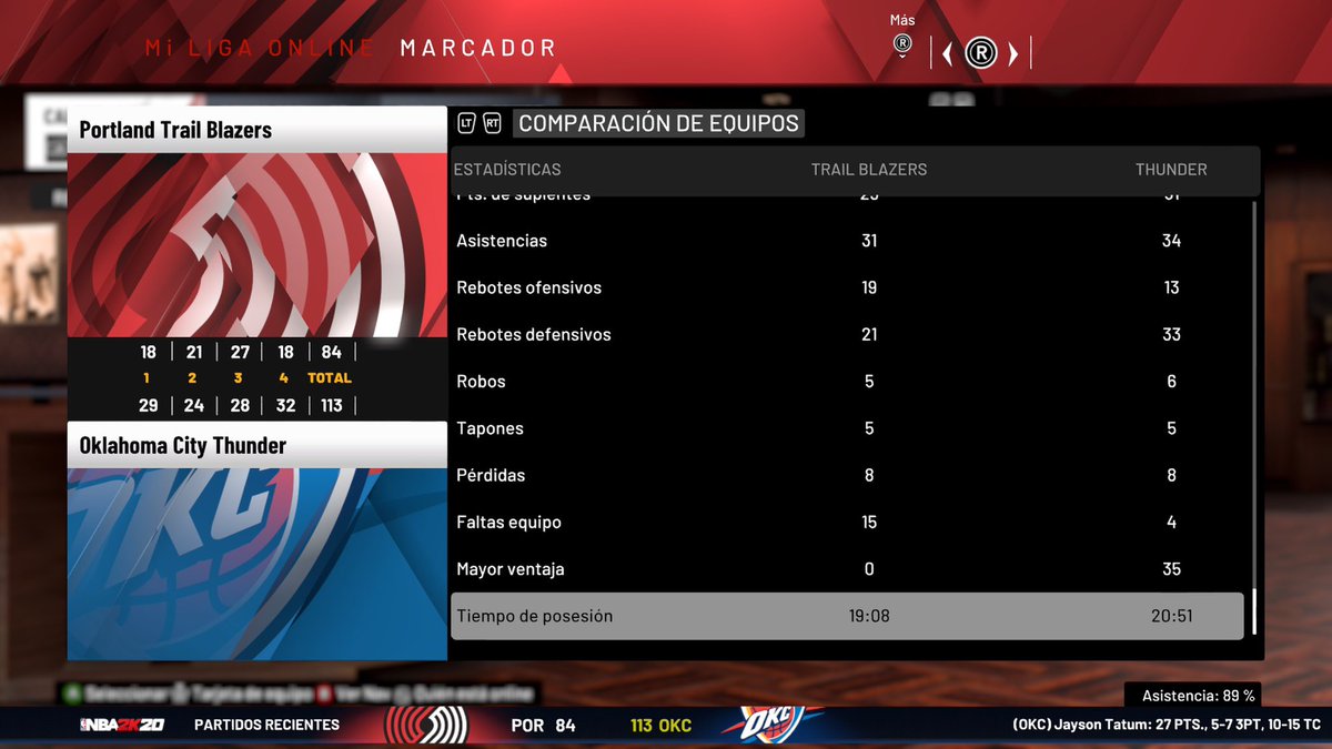 GMPortlandCPN's tweet photo. Primer partido de esta temporada en @LigaPhoenix2k contra @GmokcP con minutos muy buenos de los de Oregon pero siempre por detrás, destaca Curry y Culver llevandose el equipo a la espalda #NBA2K20 #LigaPhoenix #JailBlazers esperamos una victoria en este @NBA2K https://t.co/ad2gUiSz1q