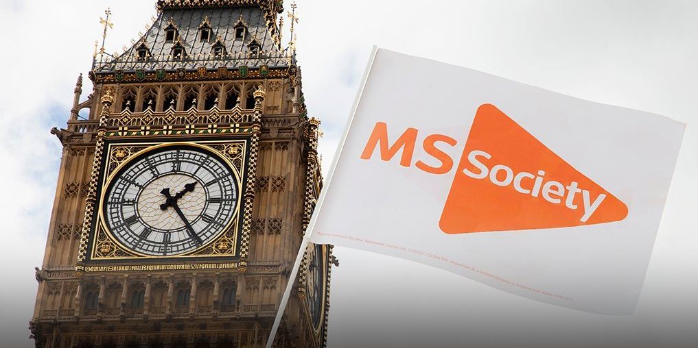 Photo of Big Ben with an MS Society flag.