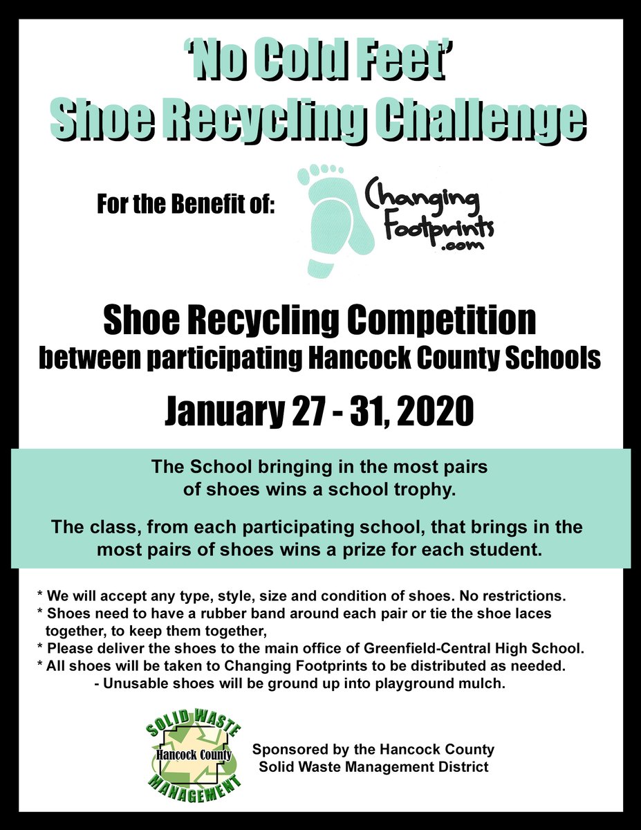 MrsMarlerGC's tweet photo. Tomorrow is the last day to donate your old shoes for a great cause!  Any style, size, type, or condition will gladly be accepted.  A donation box is in the main office or you can bring them to my room.  Thank you! https://t.co/W26dlGNjXR
