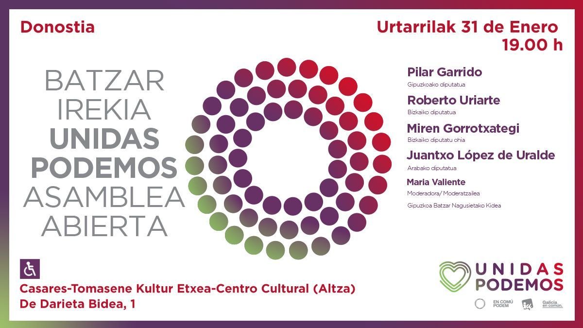 PodemosEuskadi_'s tweet photo. 🙋‍♀️Egin ezazu bat bihar Donostiako Altza auzoan egingo dugun Batzar Irekiarekin!

Bertan izango dira gure Unidas Podemoseko ordezkariak koalizio-gobernuarekin ditugun erronkei buruz eztabaidatzeko, ez egin kale!

⏰19:00 https://t.co/NCJlfQdrdf