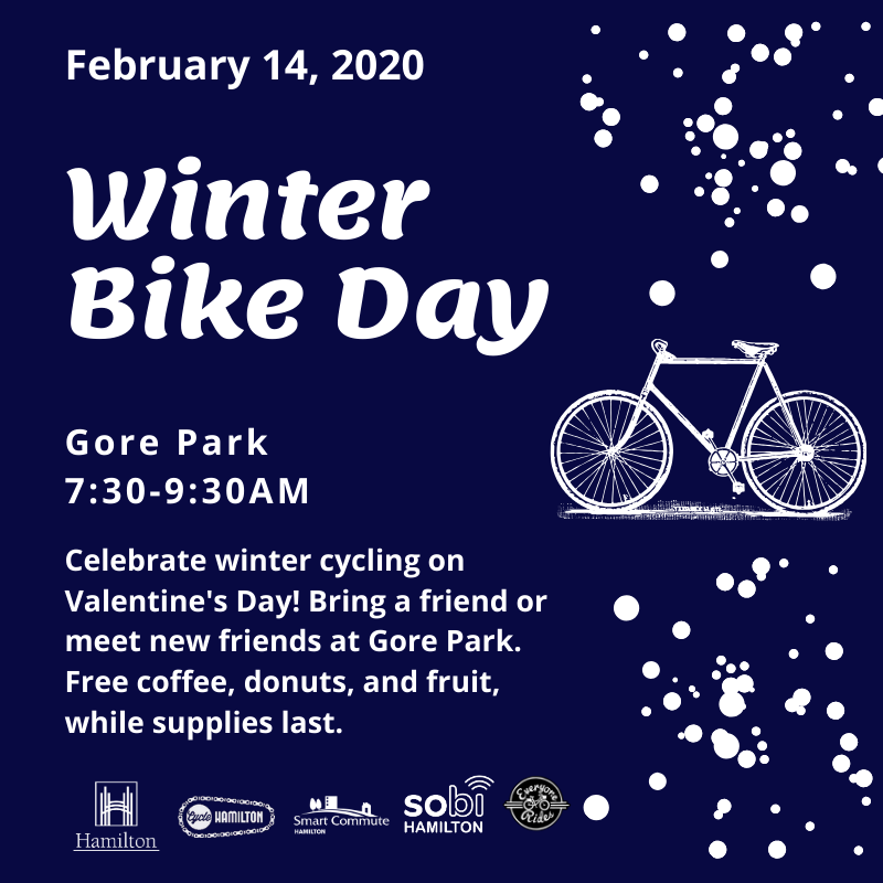 MacEMSD's tweet image. Celebrate winter cycling on Valentine&apos;s Day! Friday, February 14 is Winter Bike Day 2020. Join the celebration at Gore Park from 7:30AM-9:30AM for a coffee, Donut Monster, fruit, and fun activities on your way to work.