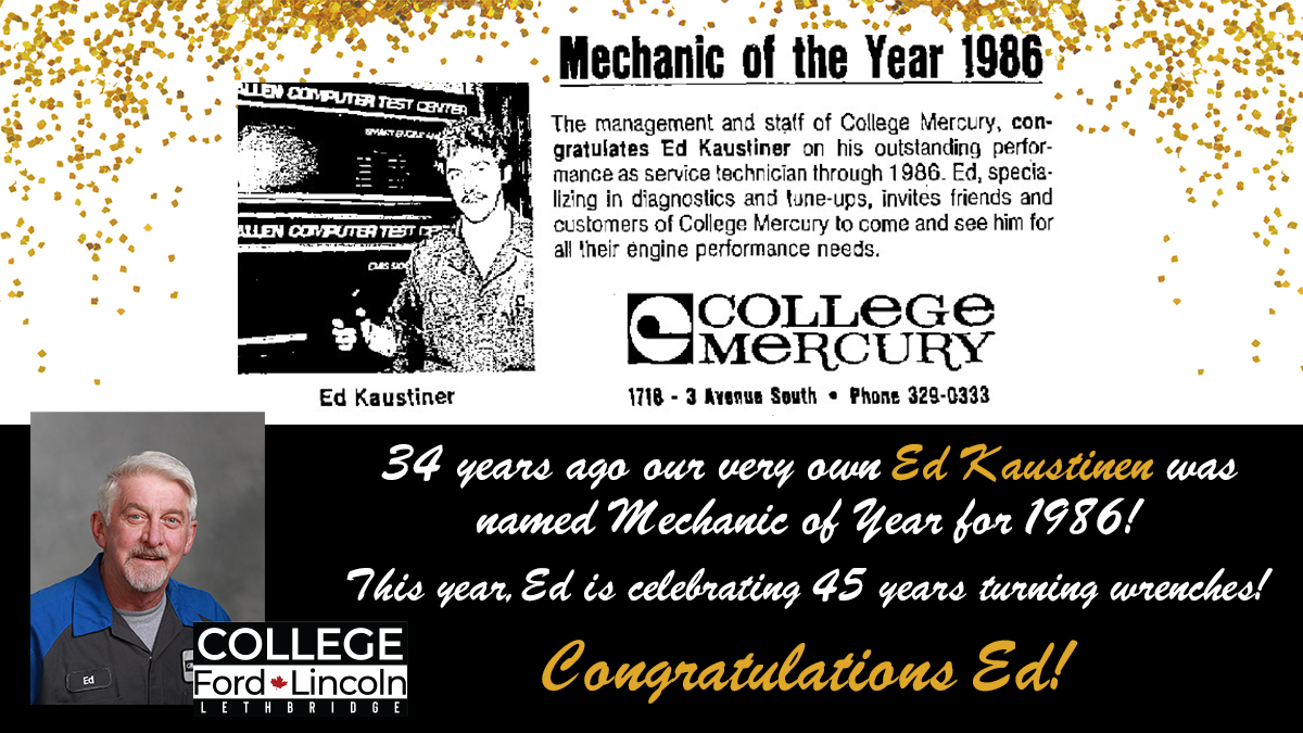 #Throwback to 1986! Our shop foreman Ed Kaustinen was the Mechanic of the Year in 1986! This year he celebrates 45 years in his career as a mechanic. Congratulations Ed! 

#ThrowbackThursday #TBT #Lethbridge #YQL #FordService #LincolnService #Mechanic