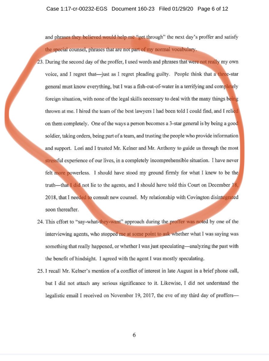 7...a 15 year prison sentence if he did not. In my opinion they were setting him up big time.  @GenFlynn opens up and explains how he was totally relying on the advice of Covington at this point and realized something wasn’t right. He followed his lawyers advice.