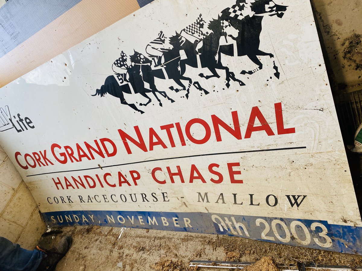 corkracecourse's tweet photo. A real throwback. This sign from the 2003 running of the Cork Grand National, sponsored then by @CityLifeCork , now sponsored by @paddypower was unearthed this week 🐎 

17 years old but with a bit of washing up liquid would be as good as new 🌟 

#ThrowbackThursday #TBThursday https://t.co/Q5kZ1iRE39