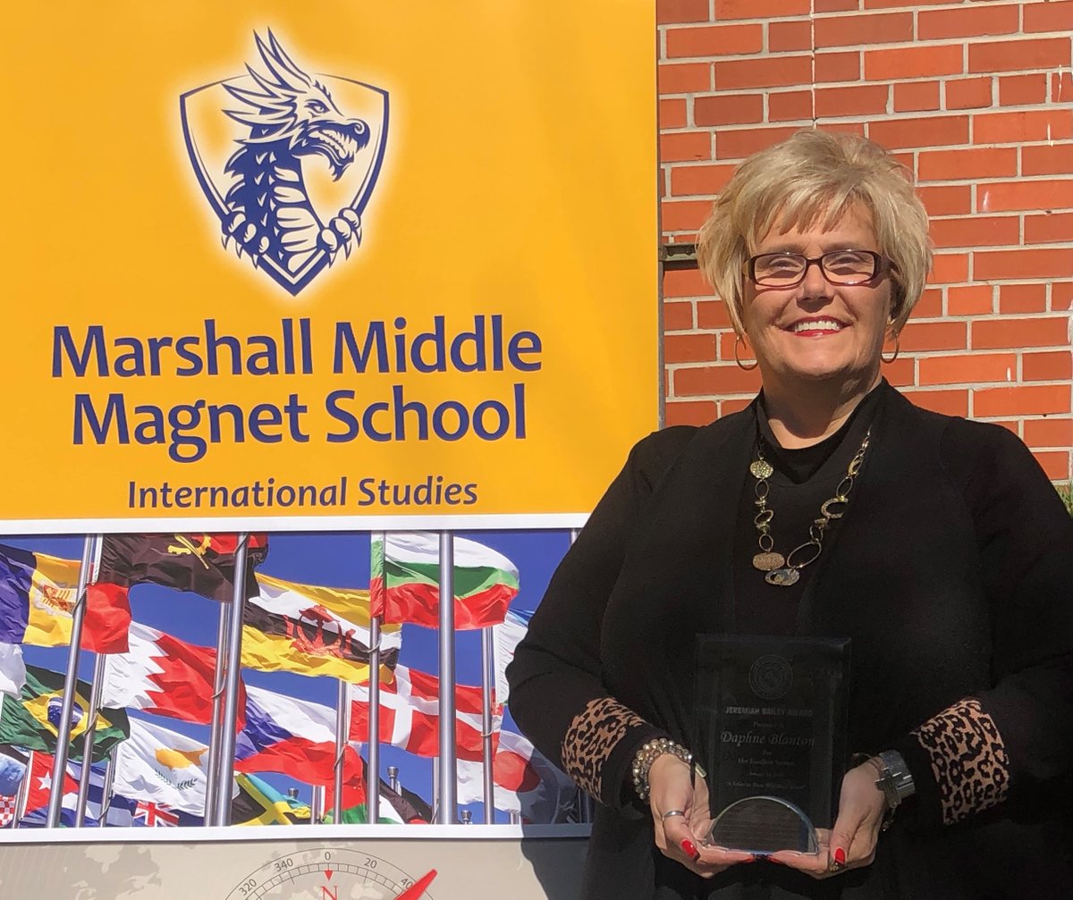 Marshall Middle Magnet IB World Community School (@hcpsmarshallms) on Twitter photo Our principal, Daphne Blanton, was presented with the Jeremiah Bailey Award for her Excellent Service by the Improvement League of Plant City. Congratulations, Ms. Blanton! #MarshallPride <a href="/CityofPlantCity/">City of Plant City</a> <a href="/AddisonGDavis/">Addison Davis</a> <a href="/HCPSArea5/">HCPS Area 5</a> <a href="/SDHCMagnet/">HCPS Magnet Schools and Programs</a> <a href="/HillsboroughSch/">Hillsborough Schools</a> <a href="/hcpsMS/">HCPS Middle Schools</a> Our principal, Daphne Blanton, was presented with the Jeremiah Bailey Award for her Excellent Service by the Improvement League of Plant City. Congratulations, Ms. Blanton! #MarshallPride <a href="/CityofPlantCity/">City of Plant City</a> <a href="/AddisonGDavis/">Addison Davis</a> <a href="/HCPSArea5/">HCPS Area 5</a> <a href="/SDHCMagnet/">HCPS Magnet Schools and Programs</a> <a href="/HillsboroughSch/">Hillsborough Schools</a> <a href="/hcpsMS/">HCPS Middle Schools</a>