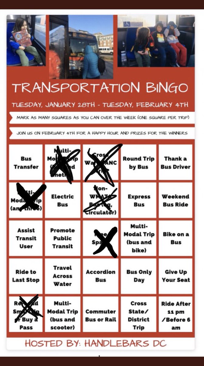 jessicasutterW6's tweet photo. Headed to the @DiverseCharters 2020 Convening on the @wmata D6 & filling up another square! (Last night’s #YTriDC Orientation & a catch up with a friend helped me mark off a few other multi-modal & bus trips). One #TranspoBINGO reflection so far: nighttime bus headways are LONG. https://t.co/B5X68sI8dW
