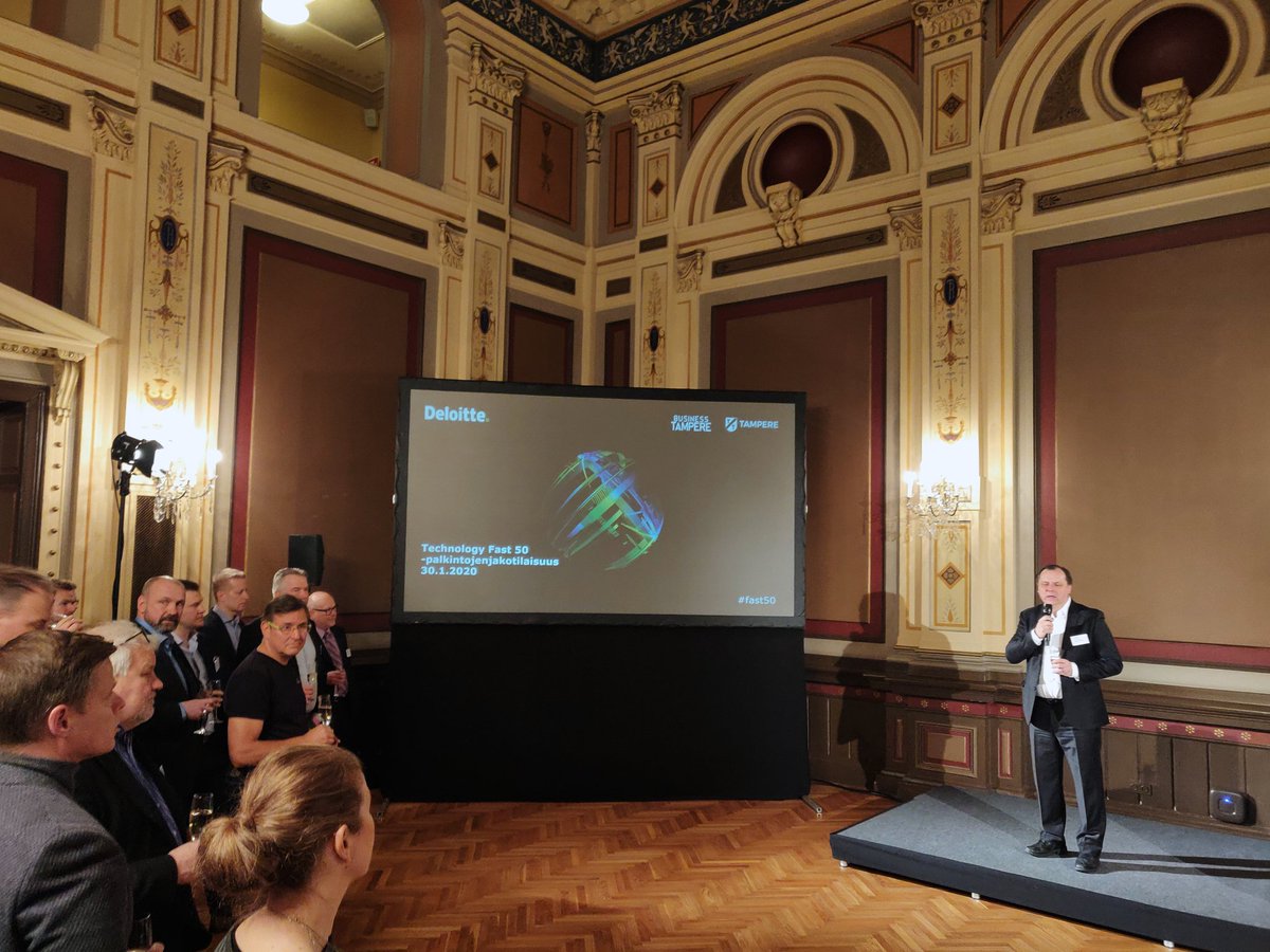 SmartTampere's tweet photo. .@Teppo_Rantanen avaa #Tampere'en Raatihuoneella @DeloitteFinland'n, @Tamperekaupunki'n ja @BusinessTre_FI'n järjestämän #Fast50 tapahtuman, jossa juhlistetaan nopeimmin kasvaneita teknologiayrityksiä. #tscw2020 #smarttampere https://t.co/WcYXk9ISda
