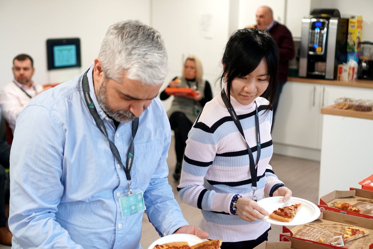 RobinDeeley's tweet photo. Enjoying a wonderful Pizza Lunch thanks to our Employee Engagement Team! 🍕😋  @Version1 #InsideVersion1 https://t.co/7TW2sWYRHD