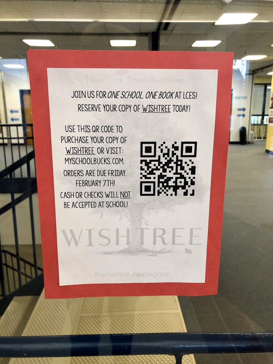 unsure of how to place your one school, one book order? hover your camera over this code (found in the entrance of our building) to take you straight to the ordering site! reserve your copy of wishtree today! 🎉♥️🌳 #LCESwishtree <a href="/Lees_Corner_ES/">Lees Corner ES</a> <a href="/MrsDunbarLCES/">Mrs.Dunbar</a>