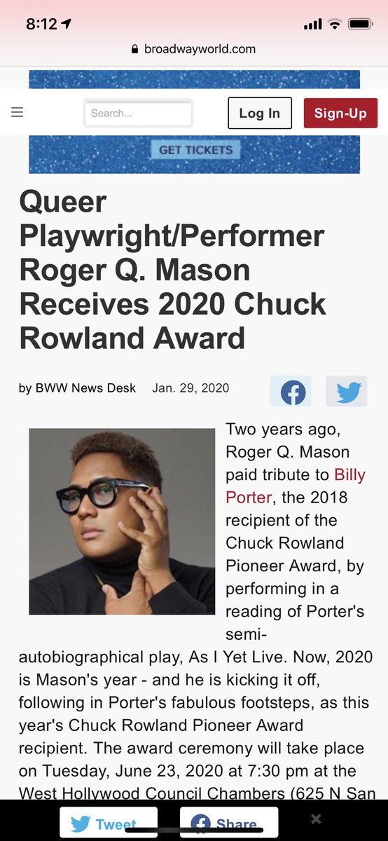 RogerQMason's tweet photo. I’m grateful to announce I’ll be following in the footsteps of @theebillyporter as the 2020 Chuck Rowland Pioneer Award recipient. Love @mashepperd @maikish and my fam @Celebrationthtr https://t.co/KuazK4Vy6X