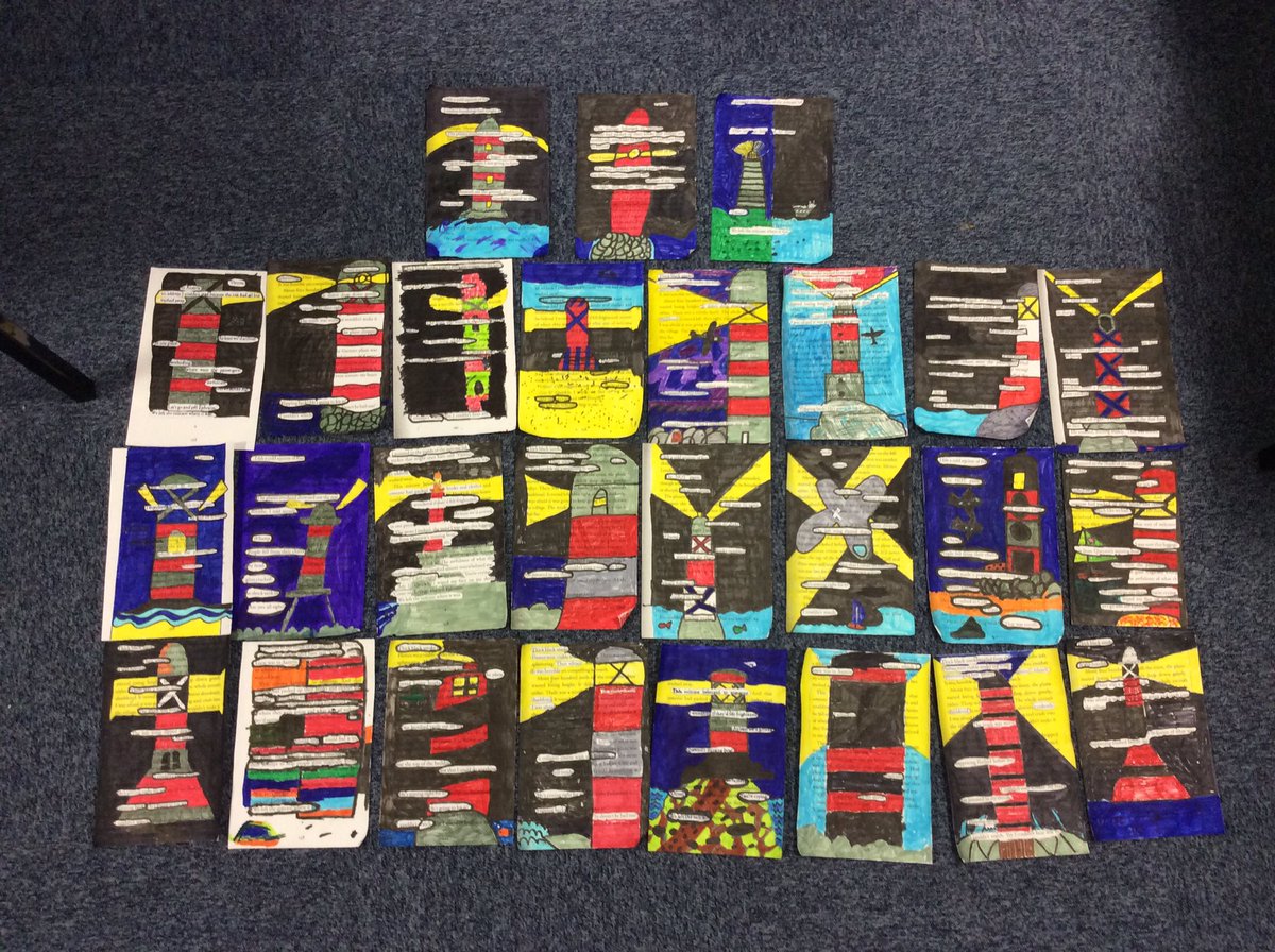 MrsL_Year6's tweet photo. I think I found this idea on here for Letters from the Lighthouse blackout poetry. My class thoroughly enjoyed creating these today. Not bad for a first attempt! https://t.co/rxZ5eG3Nyr
